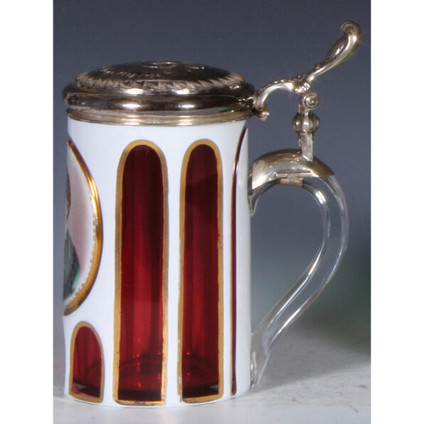 Glass stein, .5L, blown, white on ruby overlay - Image 2