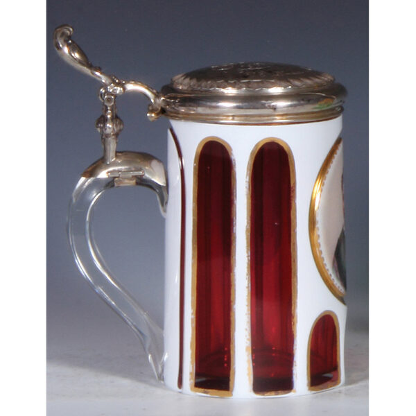 Glass stein, .5L, blown, white on ruby overlay - Image 3