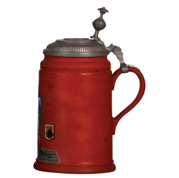 Terra cotta stein, 1.0L, late 1800s, pewter lid with relief medallion - Image 3