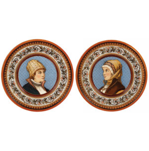 Pair Mettlach plaques, 11.0" d. 1376 & 1405