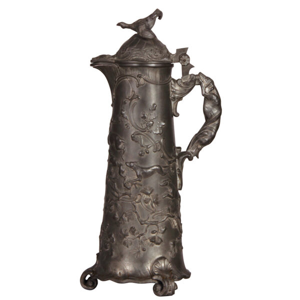 Pewter flagon, 16.8" ht., footed