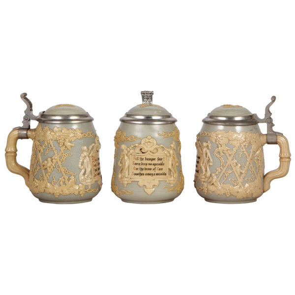 Mettlach stein set, 3.2L, 1821, six, .5L, 1370 - Image 2