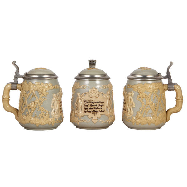 Mettlach stein set, 3.2L, 1821, six, .5L, 1370 - Image 3