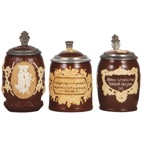 Mettlach steins (three), .5L, 1028, 1180, 2942