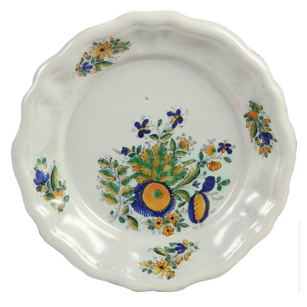 Faience plate, 9.5" d., marked TS, dated 1760