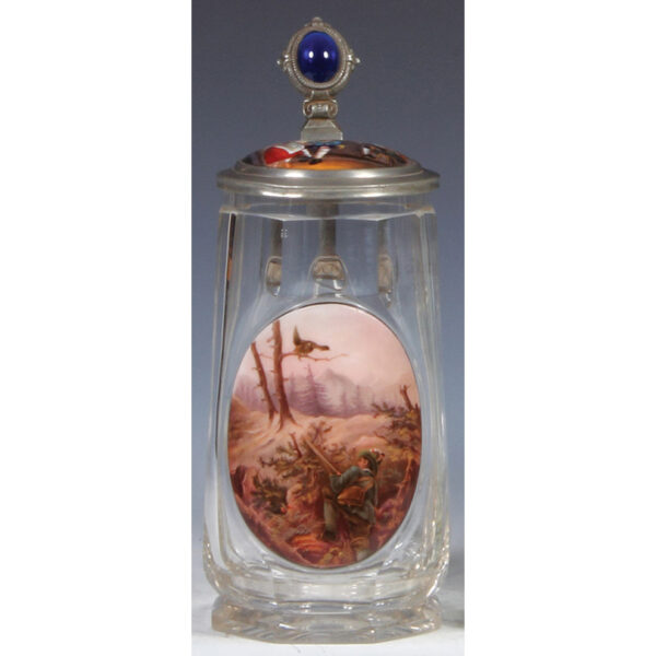 Glass stein, .5L, hand-painted hunting scene