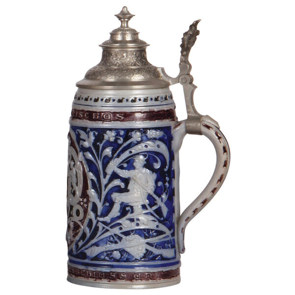 Stoneware stein, 1.0L, 11.2" ht., Bundesschiessen Donauworth 1889 - Image 2