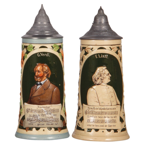 Pottery steins (two), .5L, by Rosskopf & Gerz