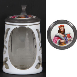 Glass stein, .5L, white on clear glass overlay