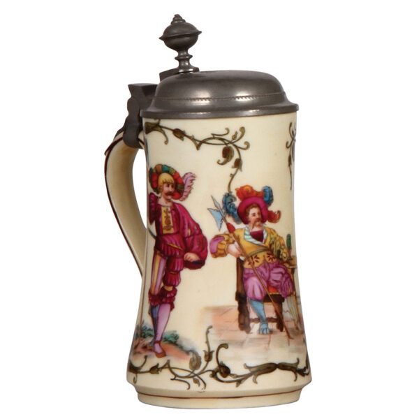 Porcelain stein, .5L, transfer & hand-painted, three Landsknecht