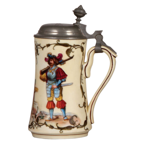 Porcelain stein, .5L, transfer & hand-painted, three Landsknecht - Image 2