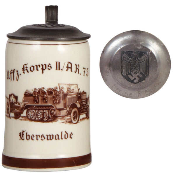 Third Reich stein, .5L, Uffz. Korps II./ A.R. 75, Eberswalde