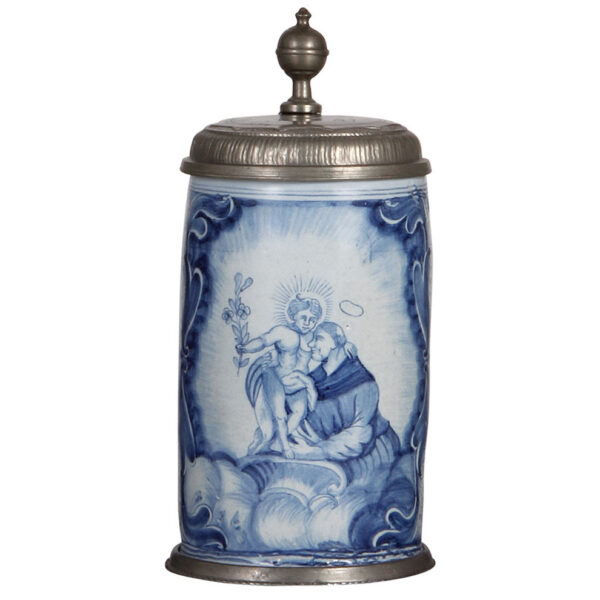 Faience stein, 9.6" ht., mid 1700s, Nürnberger Walzenkrug   