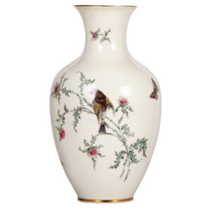 Porcelain butterfly & bird vase, 14.2" ht., marked Eberthal Bavaria