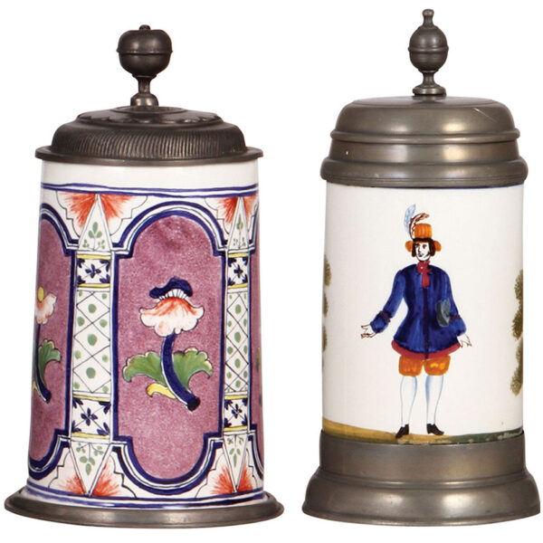 Two faience steins, 9.5" ht., c.1900