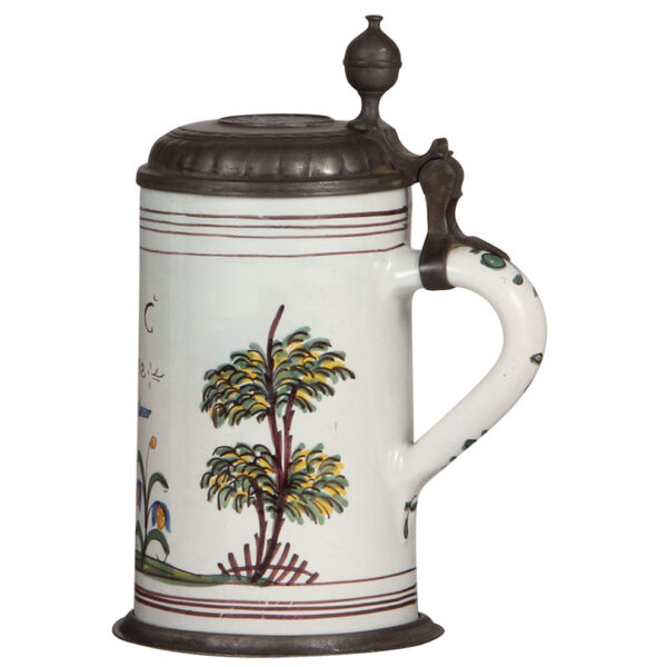 Faience stein, 9.7" ht., dated 1792, Ansbacher Walzenkrug - Image 2