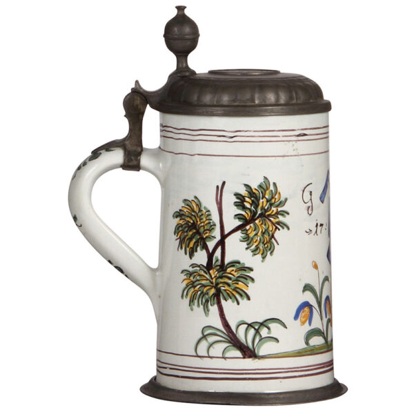 Faience stein, 9.7" ht., dated 1792, Ansbacher Walzenkrug - Image 3