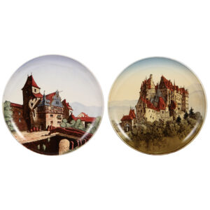 Mettlach plaques (pair), 12.0" d., 94 & 95 [1044]