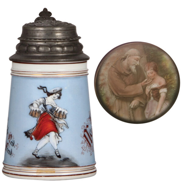 Porcelain stein, .5L, transfer & hand-painted, barmaid