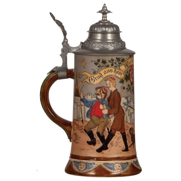 Pottery steins (two), .5L, etched, by Hauber & Reuther - Image 3