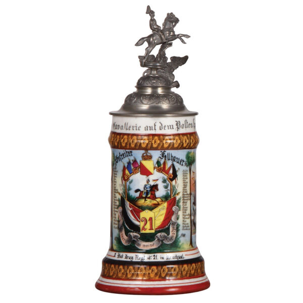 Regimental stein, .5L, 11.3" ht., Drag. Regt. Nr. 21