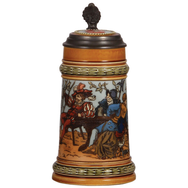 Mettlach stein, .5L, 1527, etched, blue background