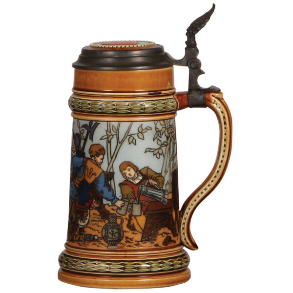 Mettlach stein, .5L, 1527, etched, blue background - Image 2