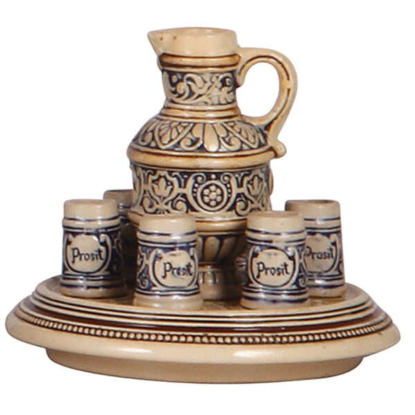 Varied items, brass stein, 3.0'' ht.; with, silver-plated beaker; with, miniature pottery stein set.l - Image 5