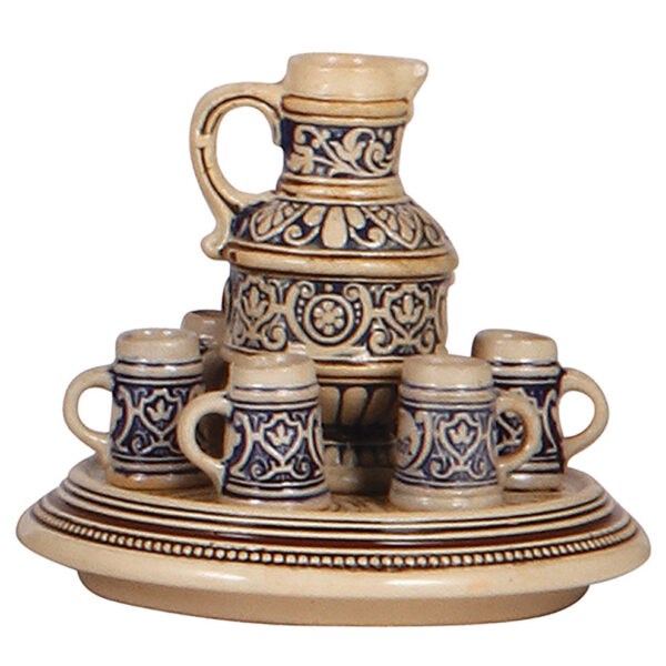 Varied items, brass stein, 3.0'' ht.; with, silver-plated beaker; with, miniature pottery stein set.l - Image 7