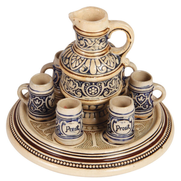 Varied items, brass stein, 3.0'' ht.; with, silver-plated beaker; with, miniature pottery stein set.l - Image 8