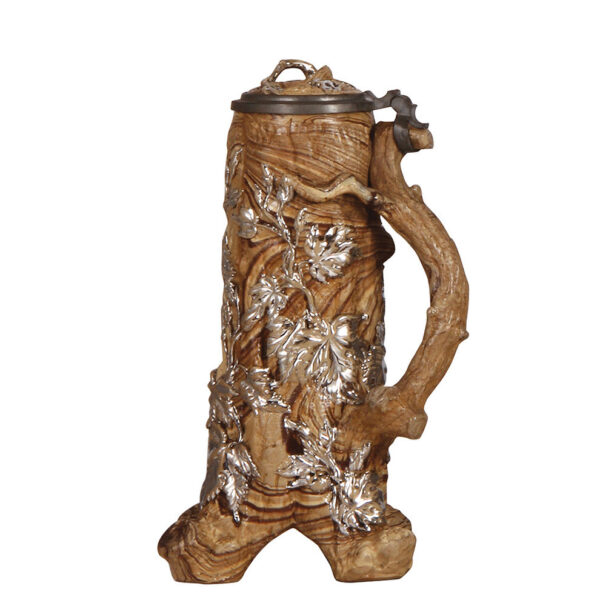 Mettlach steins (two), .5L, #376, early ware, tree trunk; with, .5L, 942 [2140]. - Image 2