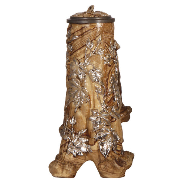 Mettlach steins (two), .5L, #376, early ware, tree trunk; with, .5L, 942 [2140]. - Image 3