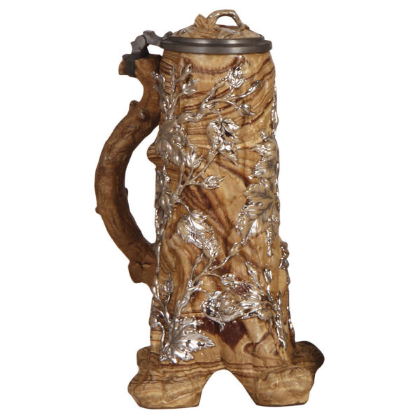 Mettlach steins (two), .5L, #376, early ware, tree trunk; with, .5L, 942 [2140]. - Image 4