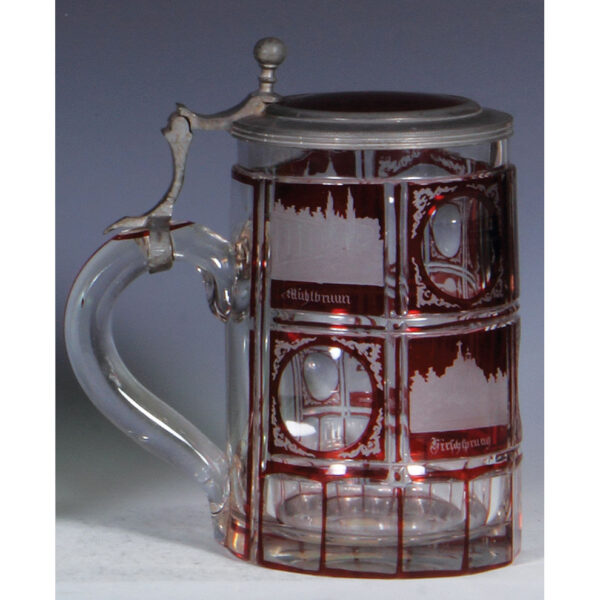 Glass steins (two), .5L, blown. - Image 3