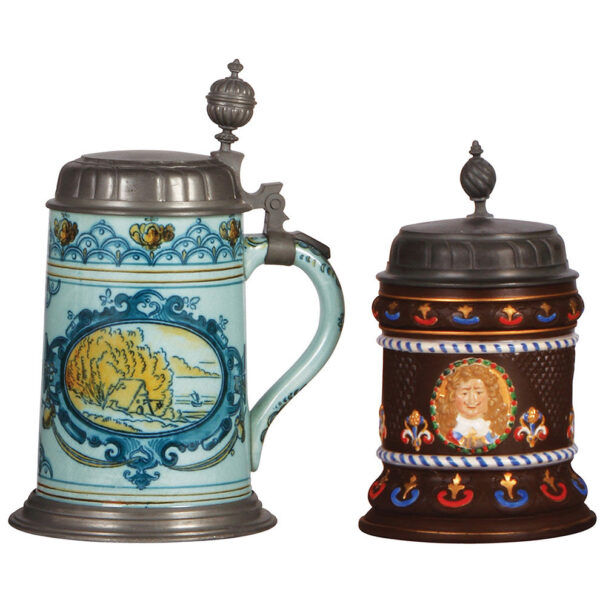 Mettlach steins (two), 1.0L, 5022; with, .25L, 2527.