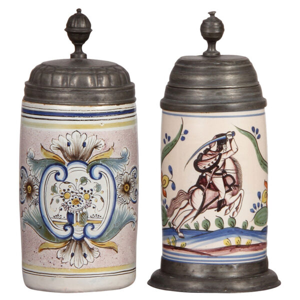 Faience steins, Norddeutscher Walzenkrug & Erfurter Walzenkrug,