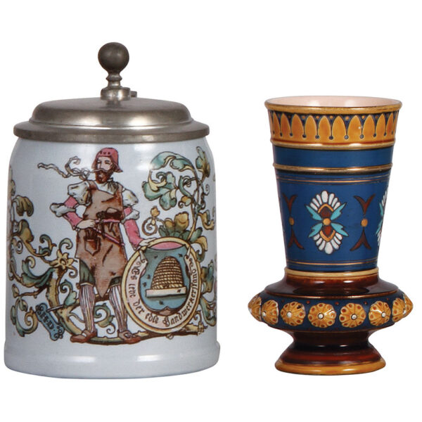 Mettlach items (two), stein, .5L, 663[1526], Mettlach vase.