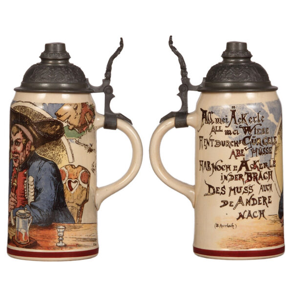 Mettlach steins (two), 1.0L, 1074[1526]; with, 1.0L, 595[1526] - Image 2