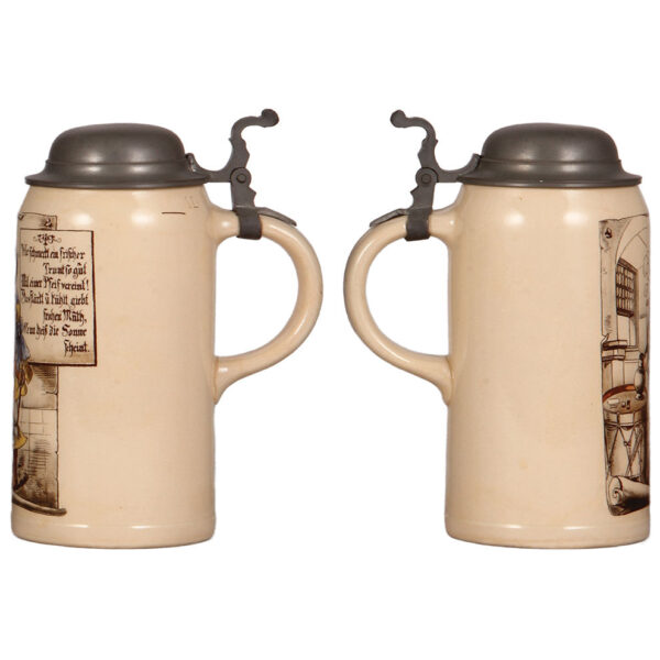 Mettlach steins (two), 1.0L, 1074[1526]; with, 1.0L, 595[1526] - Image 3