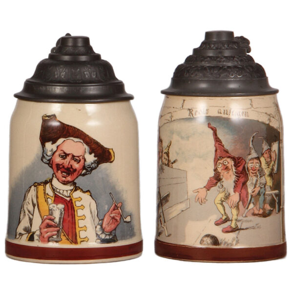 Mettlach steins (two), .5L, 1145[1526]; with, .3L, 727[1909]