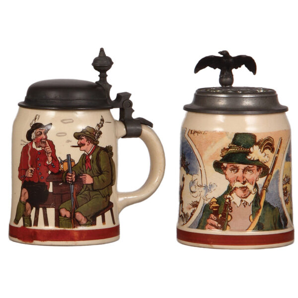 Mettlach steins (two), .5L, 1282[1526]; with, 1.0L, 1076[1526]