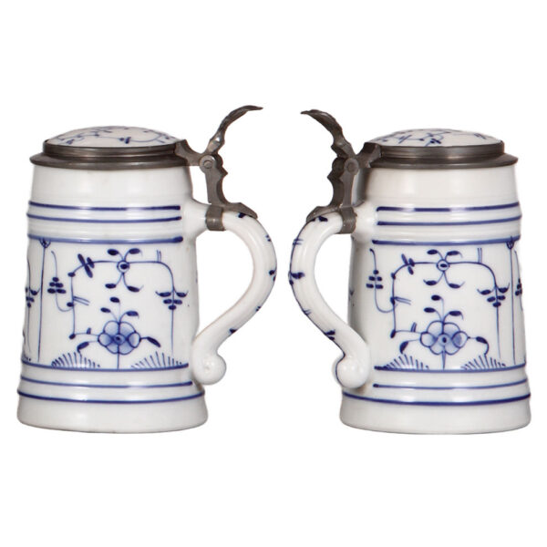 Porcelain steins (three), .5L, hand-painted, cobalt blue - Image 4