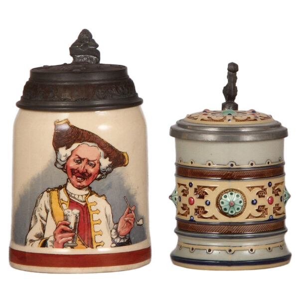 Mettlach steins (two), .5L, 1145(1526); with, .3L, 1084