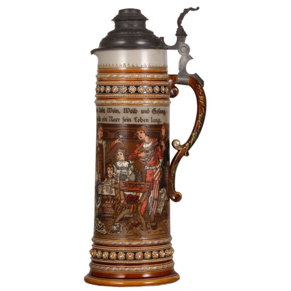 Mettlach stein, 20.2" ht., 1577, etched - Image 2