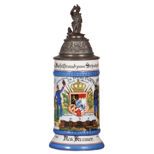 Regimental stein, .5L, 10.5" ht., porcelain, 12. Comp. Baÿr. Inftr. Rgt. Nr. 4, Metz,