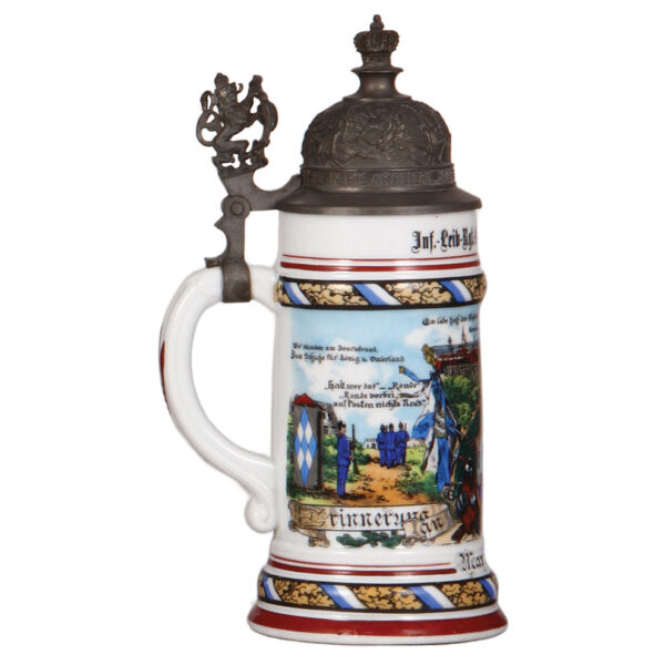 Regimental stein, .5L, 10.0" ht., porcelain, Inft. - Leib Regt., 4. Comp., München, - Image 3