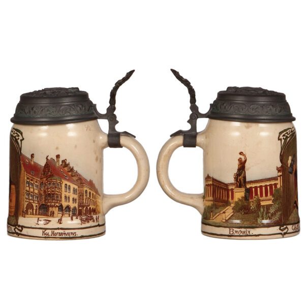 Mettlach steins (two), .5L, 1114[1526]; with, .3L, 1023[2349] - Image 2