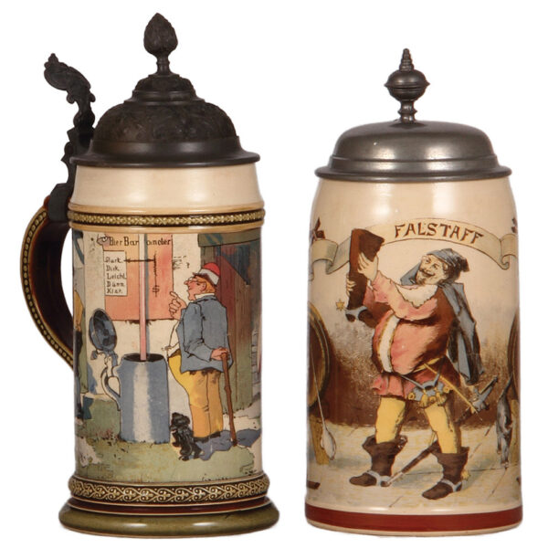 Mettlach steins (two), .5L, 941[2140]; with, .5L, 983[1909]