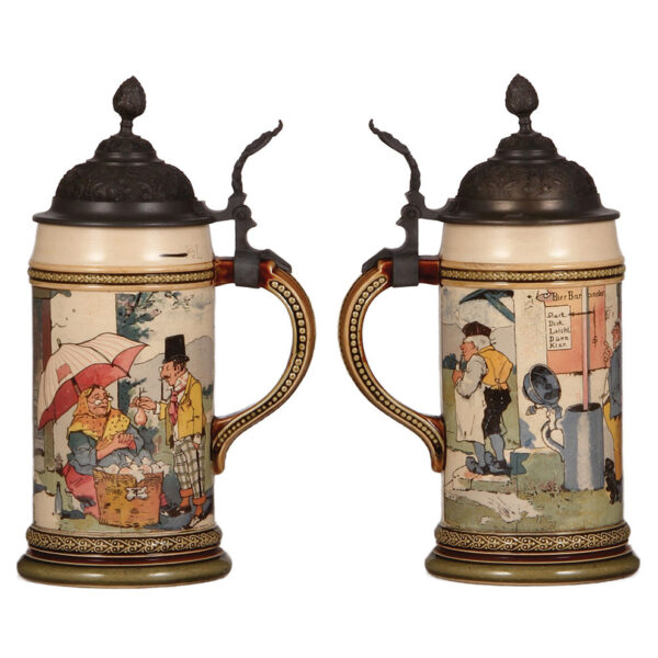 Mettlach steins (two), .5L, 941[2140]; with, .5L, 983[1909] - Image 2