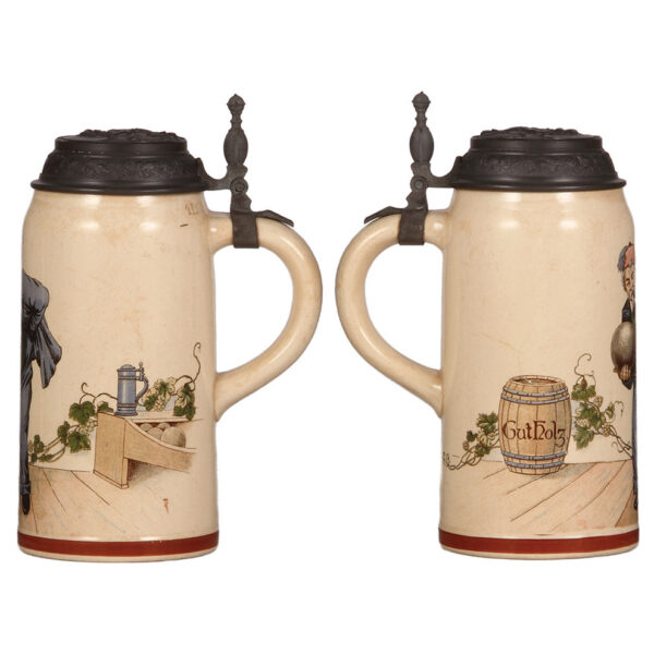 Mettlach steins (two), 1.0L, 1212[1526]; with, .5L, 955[2271] - Image 2